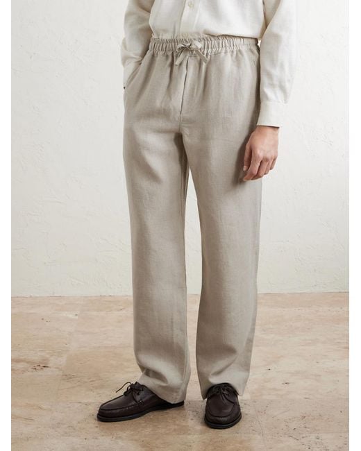 Saman Amel White Straight-Leg Linen Trousers for men
