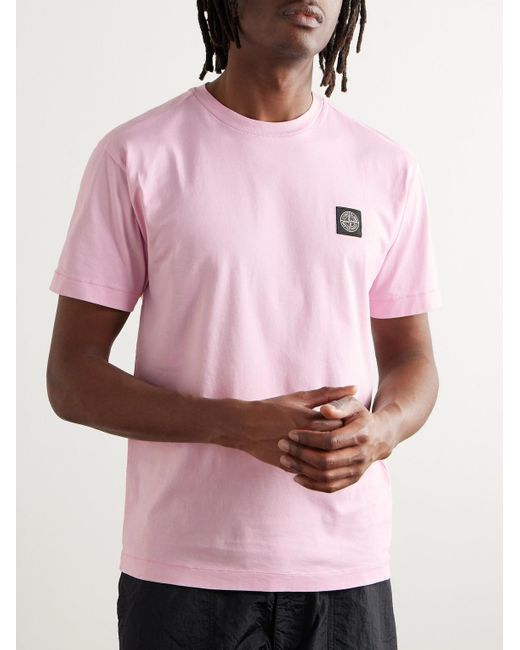 Stone Island Pink Logo-appliquéd Cotton-jersey T-shirt for men
