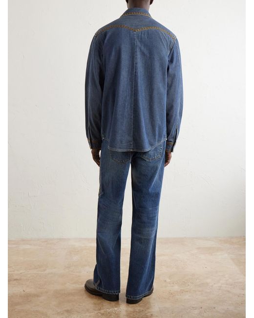 MANAAKI Blue Tukutuku Embroidered Denim Shirt for men
