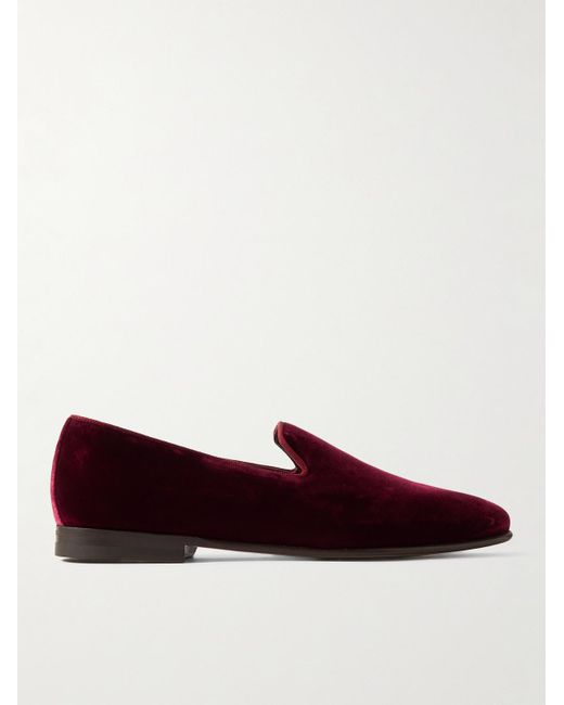 Manolo Blahnik Red Mario Grosgrain-trimmed Velvet Loafers for men
