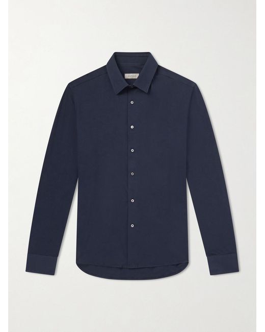 Canali Blue Travel Slim-fit Cutaway-collar Stretch-cotton Jersey Shirt for men
