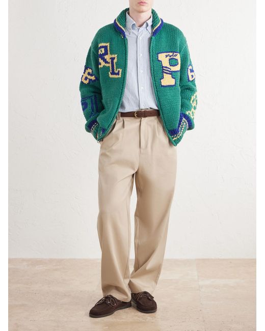 Polo Ralph Lauren Green Intarsia-knit Wool Zip-up Sweater for men