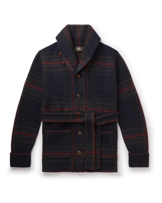 RRL Belted Wool And Linen-blend Cardigan in Blue for Men | Lyst