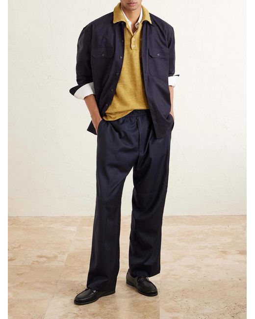Inis Meáin Yellow Knitted Linen Polo Shirt for men