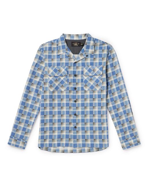 RRL Blue Convertible-collar Checked Cotton-flannel Shirt for men