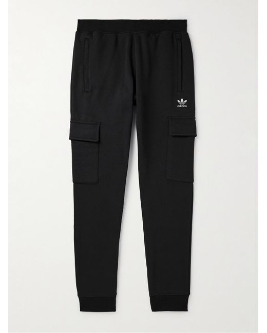Adidas Originals Black Essentials Tapered Cotton-blend Jersey Cargo Sweatpants for men