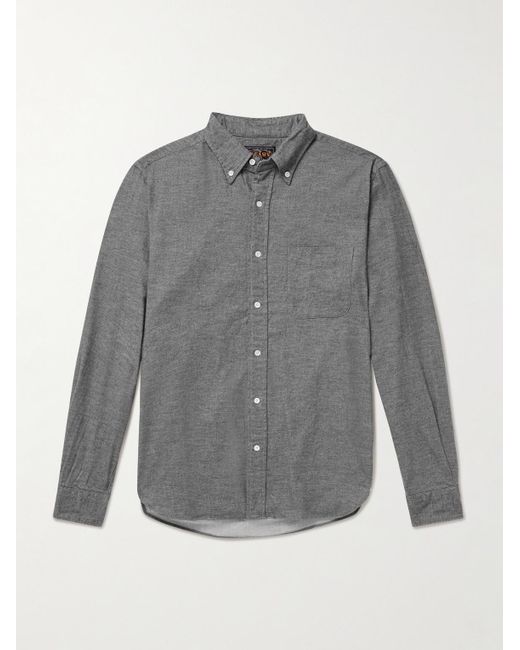 Beams Plus Gray Button-Down Collar Cotton-Flannel Shirt for men