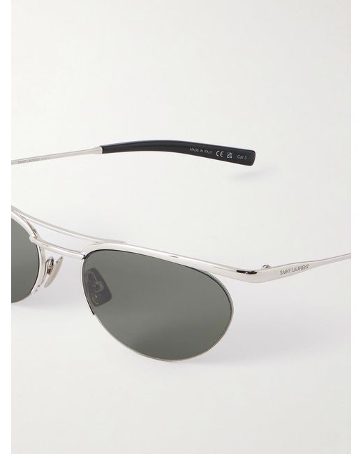 Saint Laurent Gray Oval-frame Silver-tone Sunglasses for men