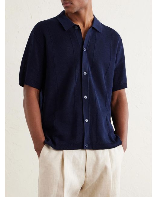 Orlebar Brown Blue Tiernan Ribbed Cotton Polo Shirt for men