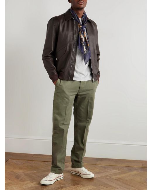 Officine Generale Green Straight-leg Garment-dyed Cotton-twill Trousers for men