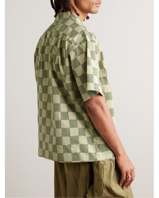 STORY mfg. Green Greetings Camp-collar Logo-embroidered Checked Organic Cotton Shirt for men