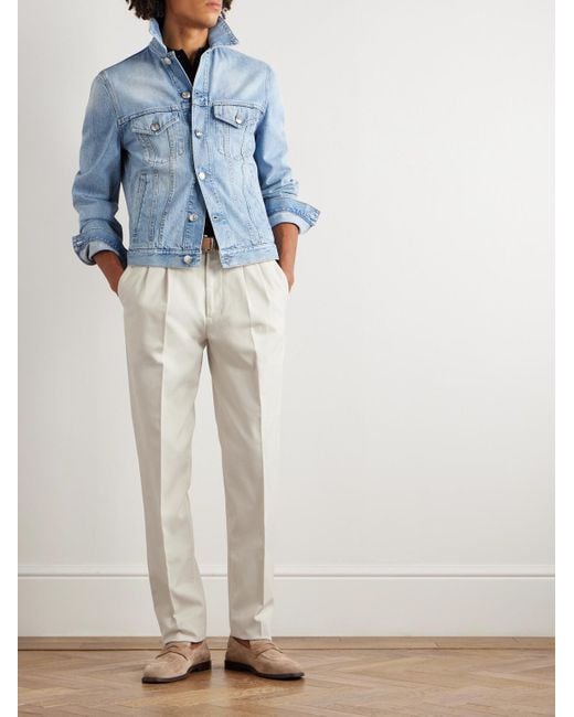 Brunello Cucinelli White Straight-leg Pleated Cotton Trousers for men