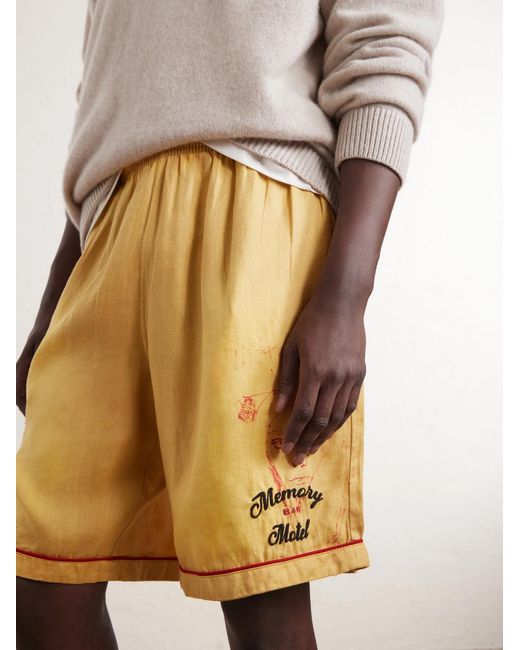 Paly Hollywood Yellow Montauk Embroidered Printed Corduroy-linen Shorts for men