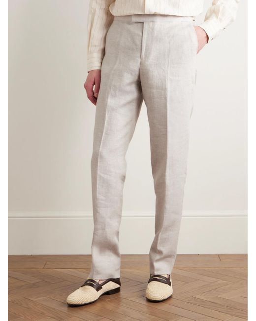 Favourbrook White Slim-fit Linen Suit Trousers for men