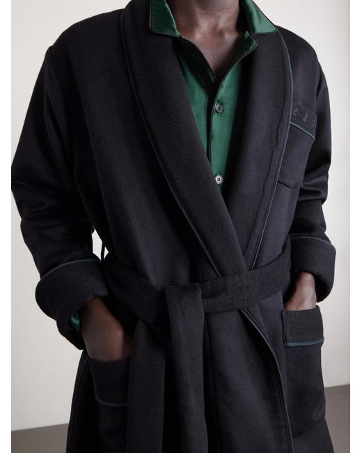 Enfants Riches Deprimes Black Logo-embroidered Belted Wool And Cashmere-blend Robe for men