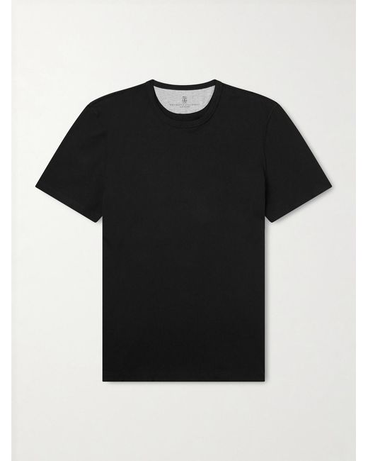 Brunello Cucinelli Black Ribbed Jersey T-Shirt for men