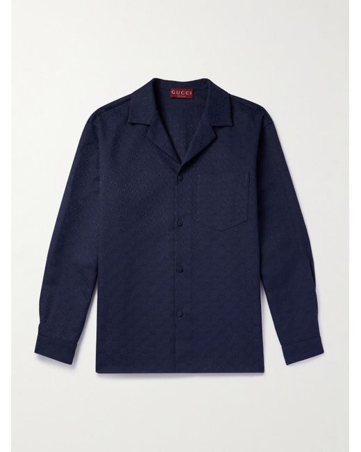 Gucci Hemd aus Canvas aus einer Baumwollmischung mit Jacquard-Logomuster und Reverskragen in Blue für Herren