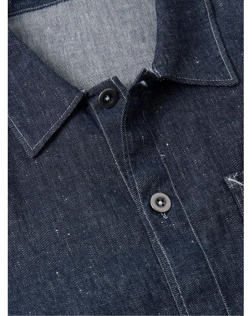 Incotex Blue Glanshirt Linen-blend Denim Overshirt for men