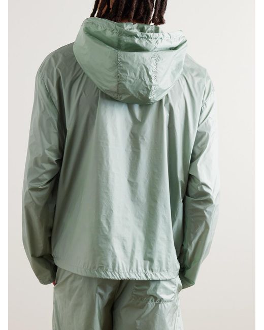 Amomento Green Nylon Half-Zip Hooded Jacket for men