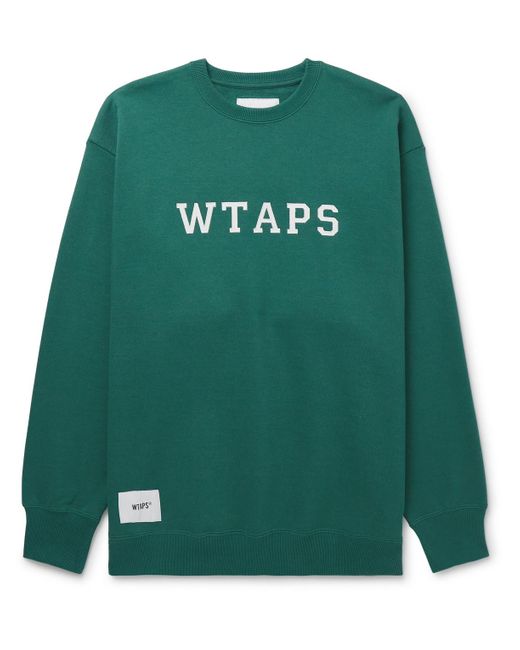 (w)taps Green Logo-appliquéd Cotton-jersey Sweatshirt for men