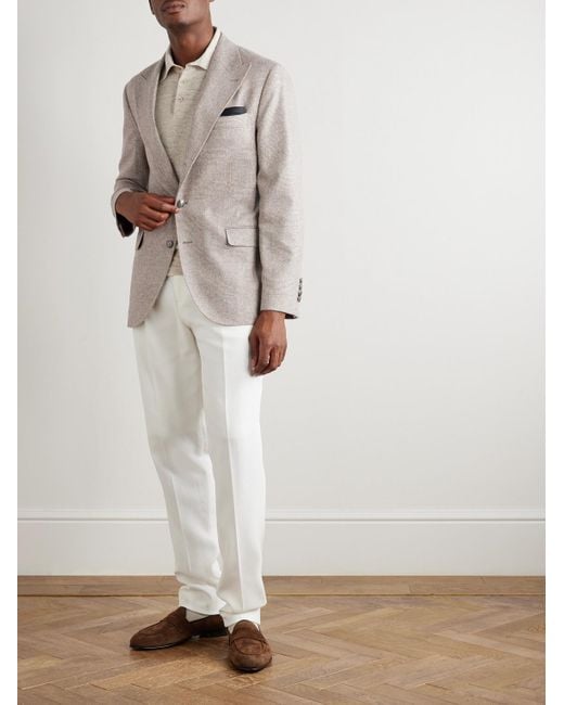 Brunello Cucinelli Natural Prince Of Wales Checked Silk, Wool And Cashmere-Blend Suit Jacket for men