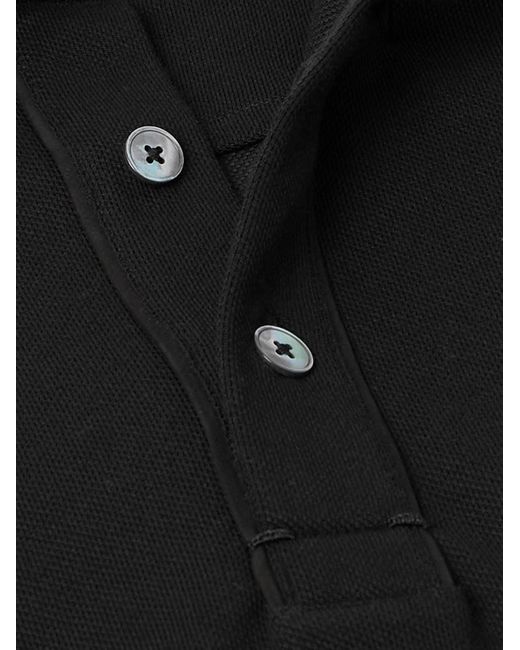 Zegna Black Leather-Trimmed Cotton-Piqué Polo Shirt for men