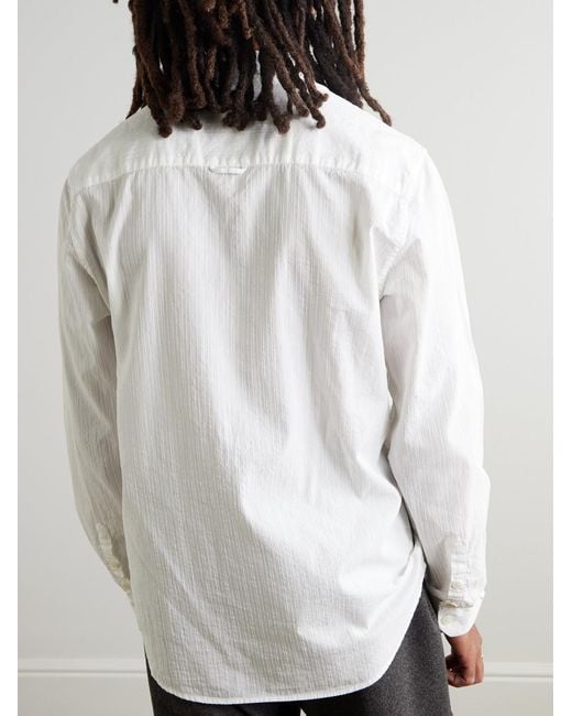 Folk White Anniversary Button-Down Collar Embroidered Cotton-Gauze Shirt for men