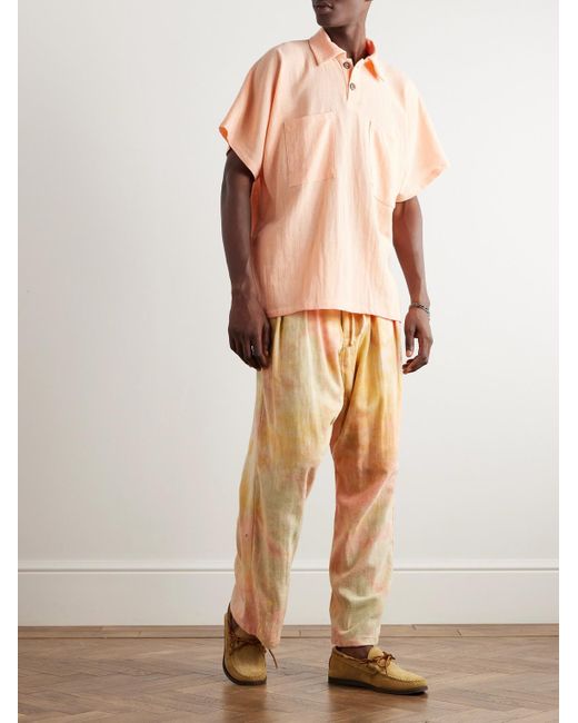 Pantaloni a gamba larga in garza di cotone tie-dye con pinces e coulisse di Monitaly in Natural da Uomo