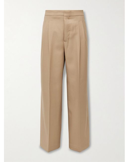 AMI Natural Wide-Leg Pleated Virgin Wool-Gabardine Trousers for men
