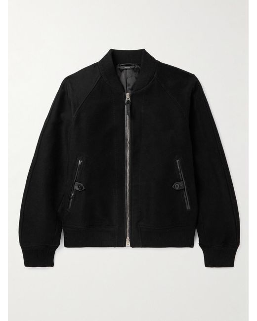 Tom Ford Black Leather-trimmed Cotton Bomber Jacket for men