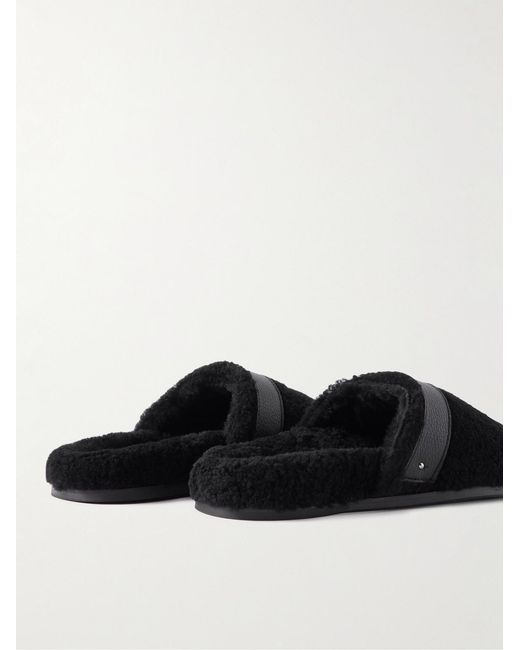 Mr P. White Leather-Trimmed Shearling Slippers for men