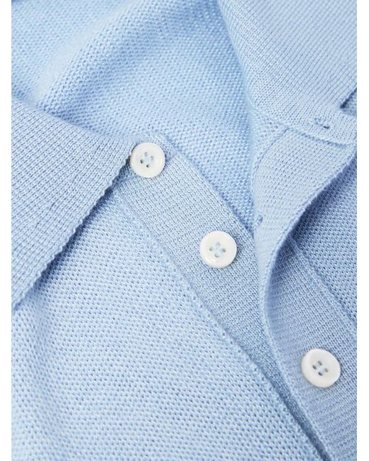 Umit Benan Blue Sunset Slim-Fit Cashmere And Silk-Blend Polo Shirt for men
