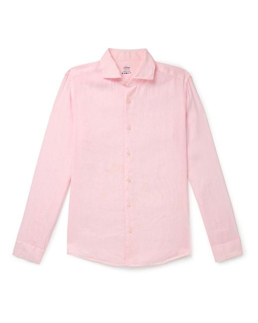 Altea Pink Mercer Slim-fit Garment-dyed Washed-linen Shirt for men