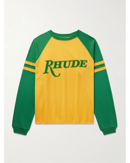 Rhude Green São Paulo Striped Logo-print Cotton-jersey T-shirt for men