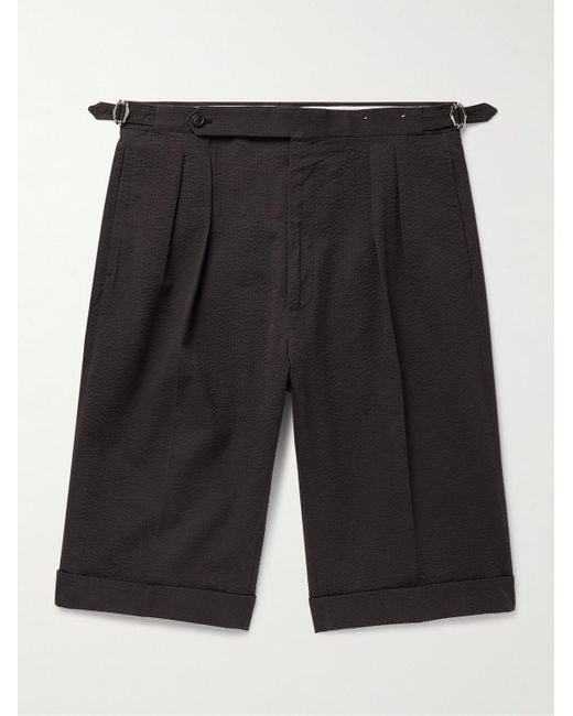 De Petrillo Schmal geschnittene Shorts aus Seersucker aus einer Baumwollmischung mit Falten in Black für Herren