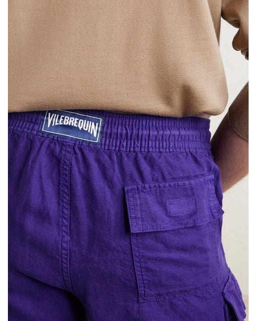 Vilebrequin Blue Straight-Leg Linen Drawstring Cargo Shorts for men