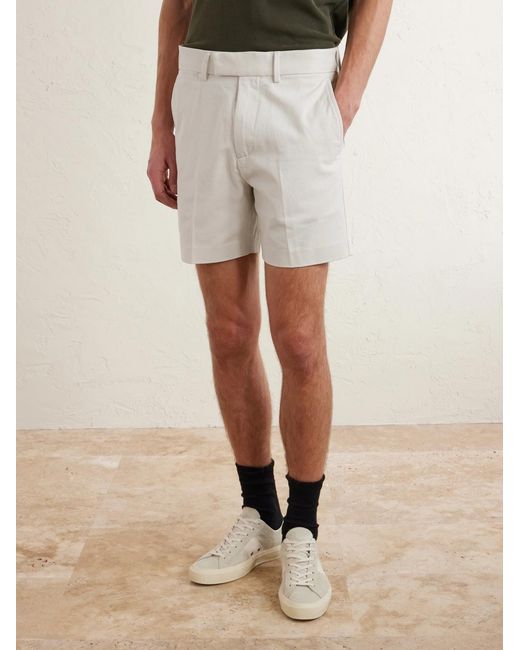 Tom Ford White Straight-leg Brushed Cotton-drill Shorts for men