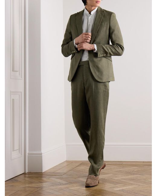 Favourbrook Green Allercombe Slim-fit Straight-leg Linen Suit Trousers for men
