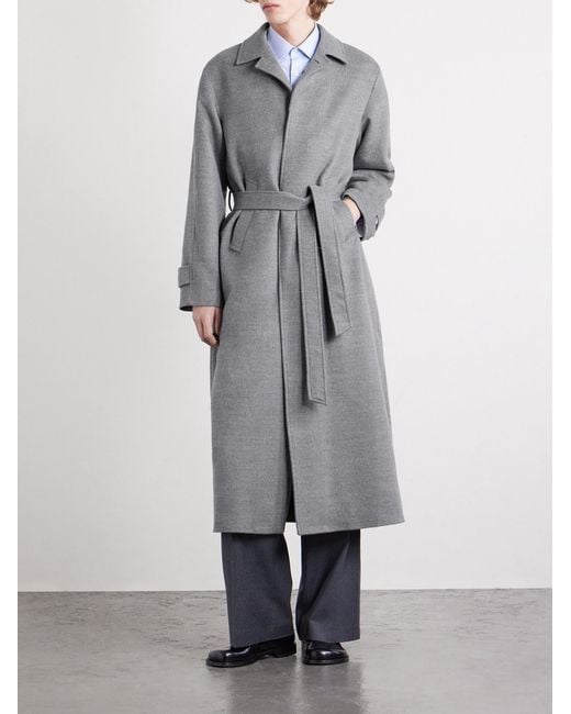Saman Amel Gray Belted Wool Overcoat for men