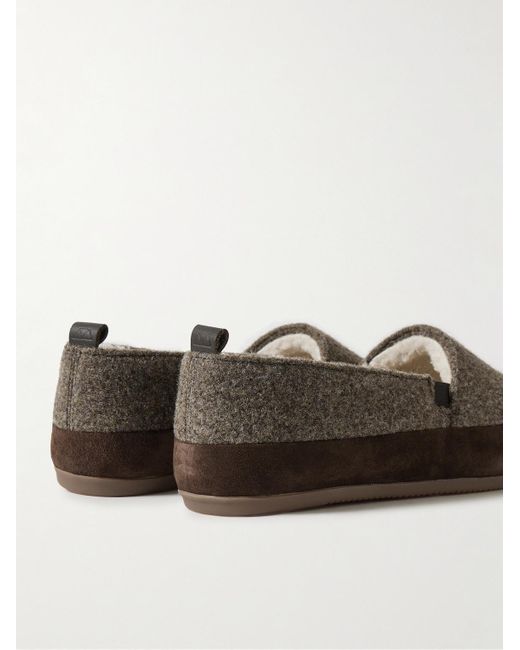Mulo Brown Shearling-Lined Suede-Trimmed Wool Loafers for men