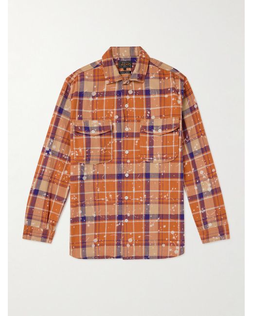 Camicia in flanella di cotone a quadri effetto scolorito da Uomo di Beams  Plus in Arancione | Lyst