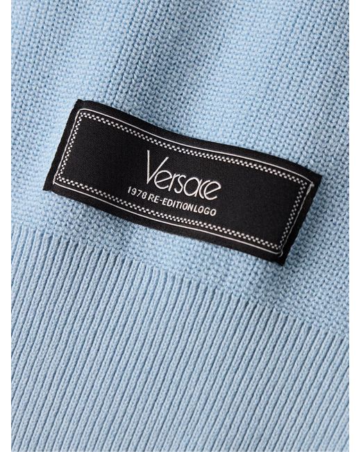Versace Blue Logo-embroidered Cotton-blend Sweater for men