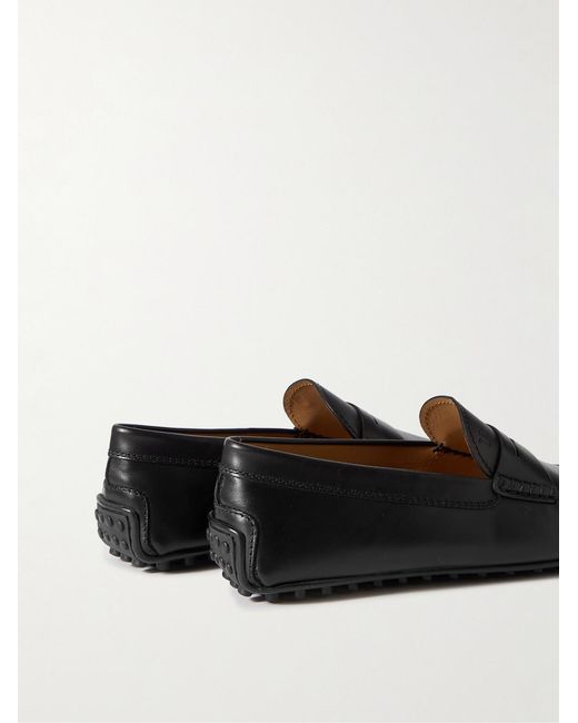 Tod's Black City Gommino Logo-Debossed Leather Driving Shoes for men