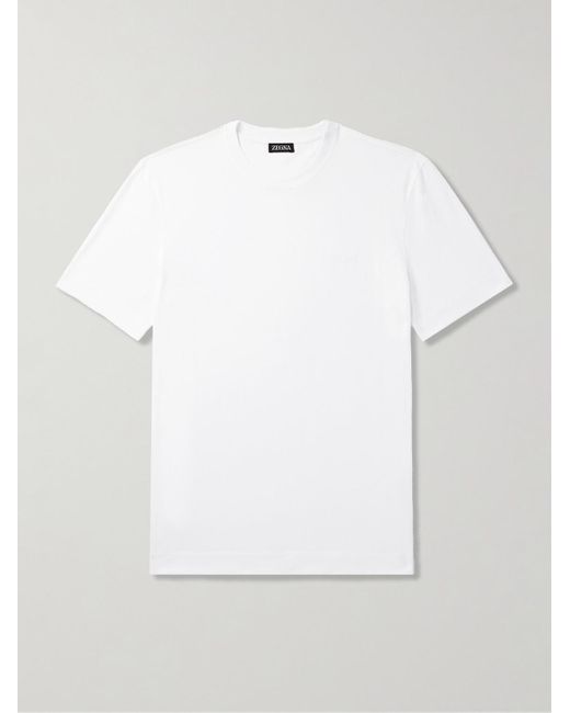 Zegna White Slim-Fit Logo-Embroidered Cotton-Jersey T-Shirt for men