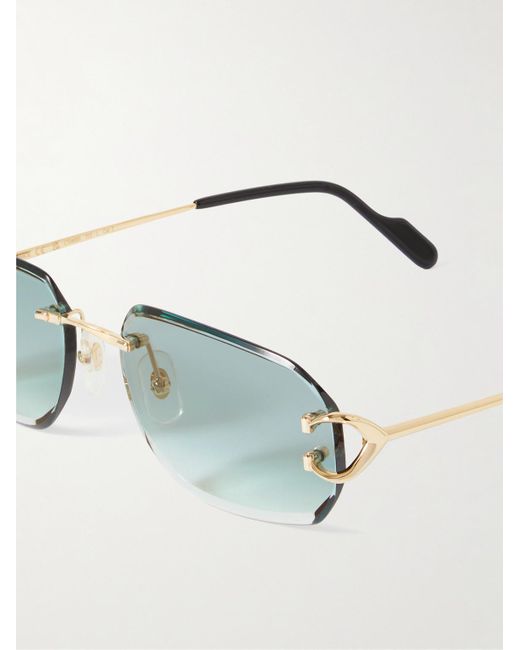 Cartier Metallic Signature C Rimless Rectangular-frame Gold-tone Sunglasses for men