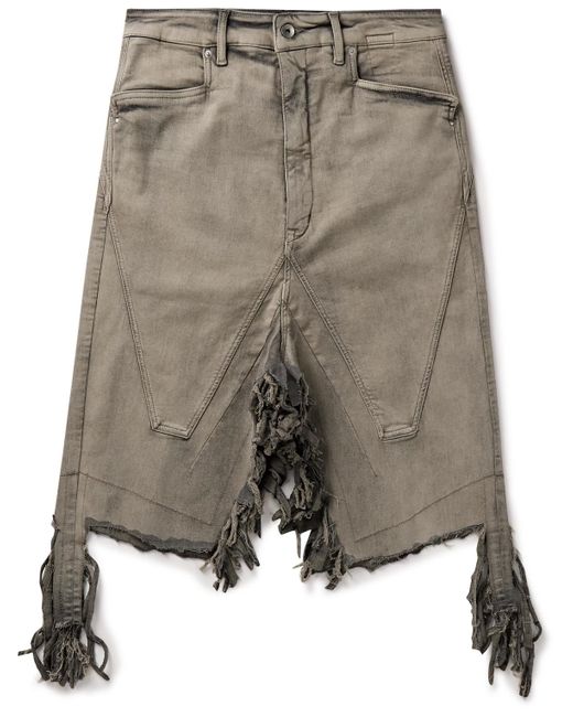 Rick Owens Gray Distressed Frayed Denim Skirt for men