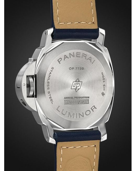 Panerai Black Luminor Blu Mare Hand-wound 44mm Stainless Steel And Leather Watch for men