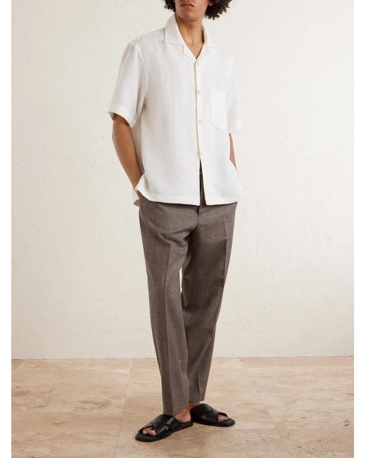Eleventy White Camp-Collar Linen Shirt for men