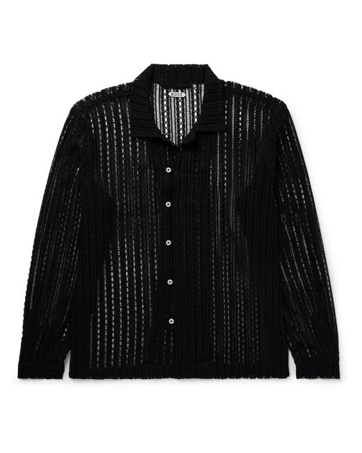 Bode Black Meandering Camp-collar Cotton-lace Shirt for men