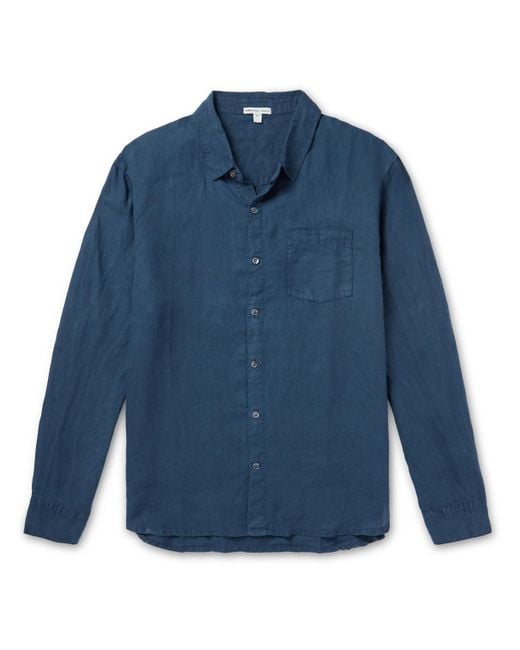 James Perse Blue Garment-dyed Linen Shirt for men